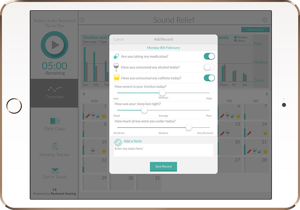 Sound Relief Diary Screen