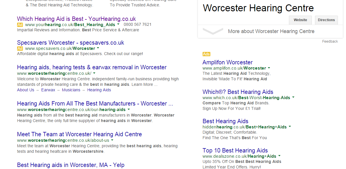 search returns for best hearing aids Worcester